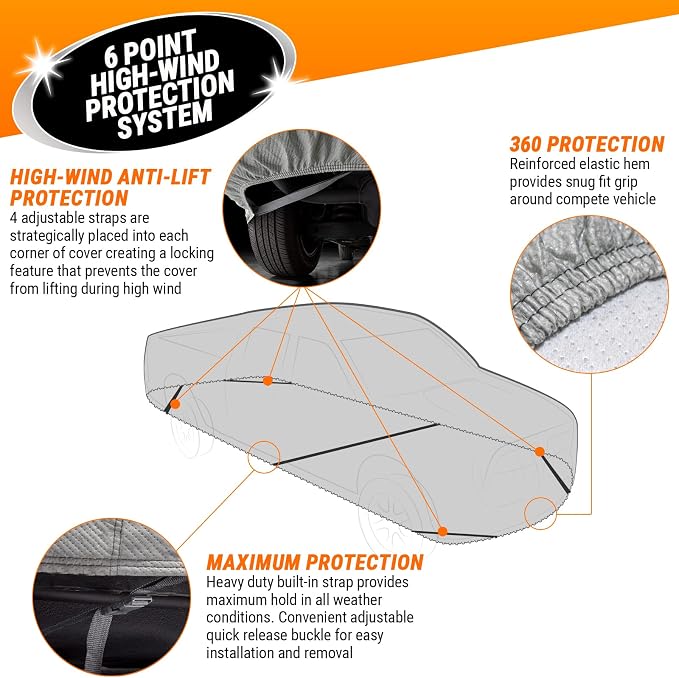 Armor All Car Cover Waterproof All Weather Heavy Duty Trucks from 205"-232" | Scratch-resistant soft lining, 6 secure straps, includes storage bag, works for Sun Rain Snow Hail Outdoor Indoor Protection