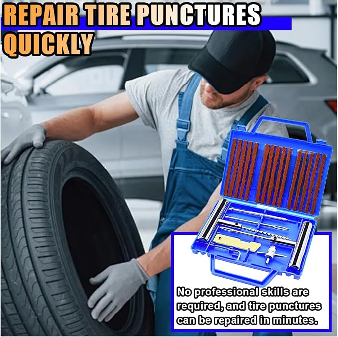 LAINLOY 22PCS Tire Repair Kit, Heavy Duty Tire Plug Kit, Tire Patch Repair Tools, Fix Punctures and Plug Flat Tire Repair Set for Car Motorcycle Truck RV SUV Trailer