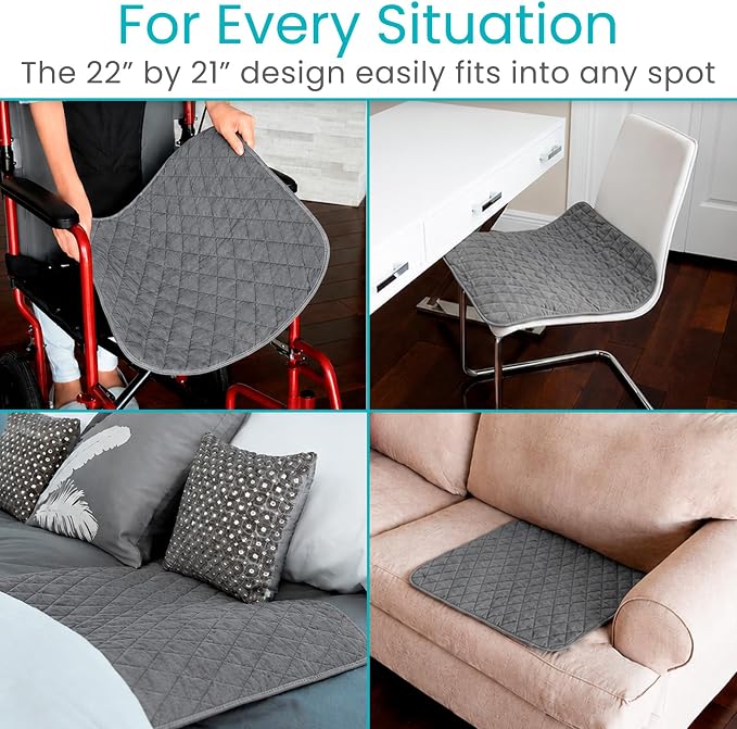 Sures Waterproof Chair Pads for Incontinence (22" x 21") - Washable, Waterproof Seat Protector - Chair Protector Seat Cover - Absorbent Pad for Bed, Seat, Car, Wheelchair & Recliner (Gray, 2 Pack)