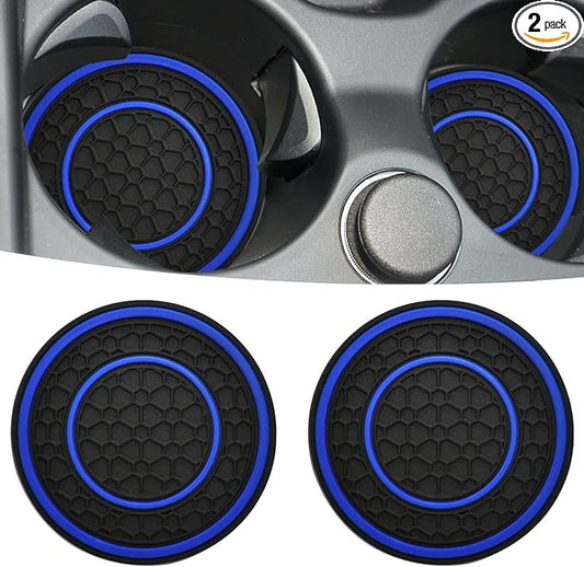 Car Cup Coaster Universal Automotive Waterproof Non-Slip Cup Holders Sift-Proof Spill Holder Car Interior Accessories 2 Pack Black & Blue