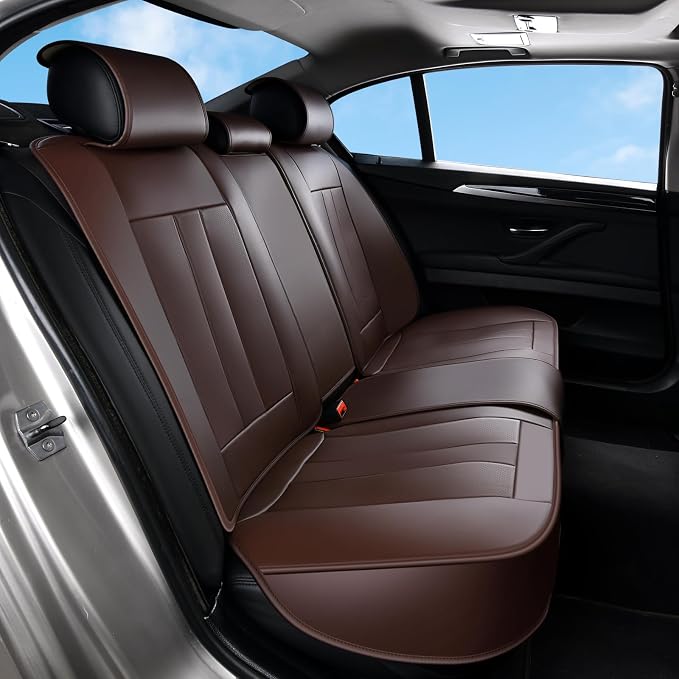 Huidasource Rear Row Seat Covers, Waterproof Faux Leather, Universal Fit for Most Cars, SUVs & Trucks, Easy to Install, Spill & Dirt Resistant, Great for Travel & Pets, Coffee