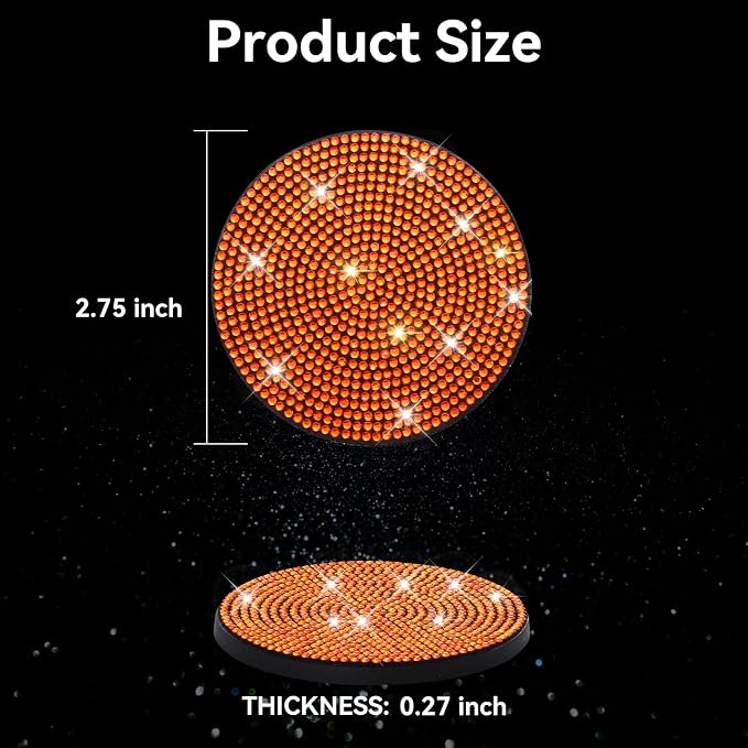 SINGARO Bling Cup Holder Coasters for Car, 2PCS Universal Non-Slip Cup Holder, Embedded Decorative Coasters, Shiny Crystal Car Interior Accessories Gifts for Women (Orange)