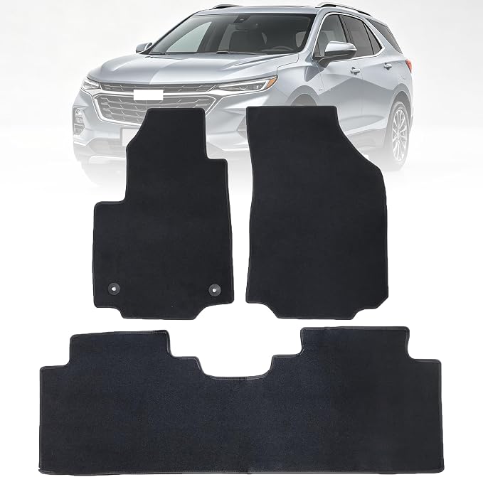 GXARTS 3PCS Velour Carpet Floor Mats Custom Fit for Chevy Equinox 2018-2024/GMC Terrain 2018-2024 (Not for EV), Premium Plush Car Floor Liners Front & Rear Full Set with Retaining Clips, Black