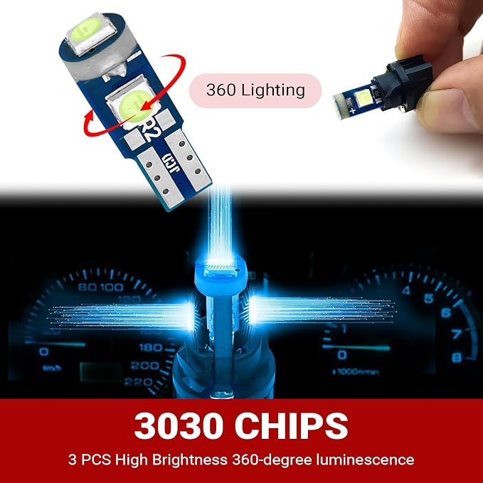 20 PCS 74 LED Bulb Dash Light, Super Bright T5 37 74 LED 3030-3SMD Instrument Light Bulbs, Universal 12V Car Dashboard Lamp Indicator Lights Lamp with Twist Lock Socket, for Most Cars (Blue)
