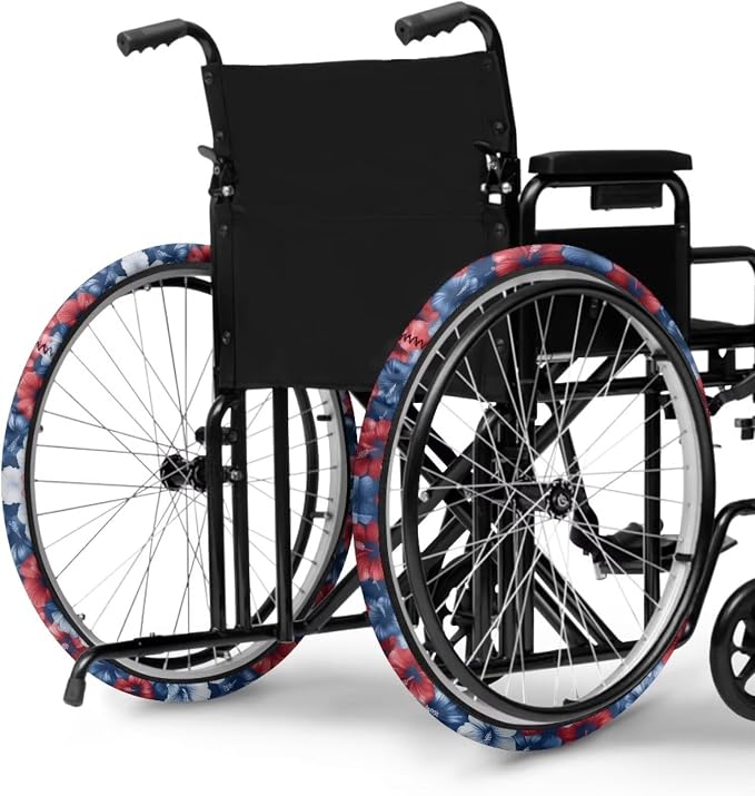 2 Pairs Wheelchair Tire Covers Protectors Hibiscus Flower 24 Inch Wheelchair Cover Non Slip Wear Resistant Wheelchairs Ring Protective Covers for Adults
