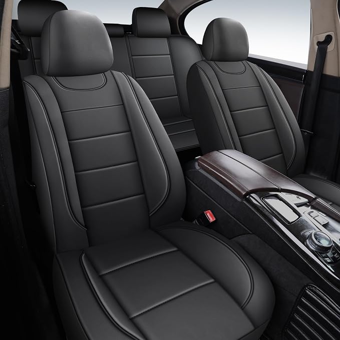 HChengkikz Car Seat Cover, Waterproof Faux Leather (Black) | Car Seat Protectors, Quilting, Easy to install, Airbag Compatible, Universal Fit for Most Suvs, Trucks, SUVs