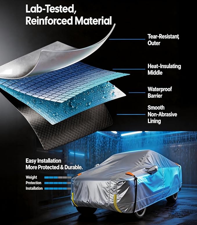 Wigoo Tesla Cybertruck Car Cover Accessories 2024-2026, Custom Fit Waterproof All Weather Outdoor Truck Cover, Windproof UV Rain Snow Dust Protection, Breathable Design, Paint-Safe Lining, Door Zipper
