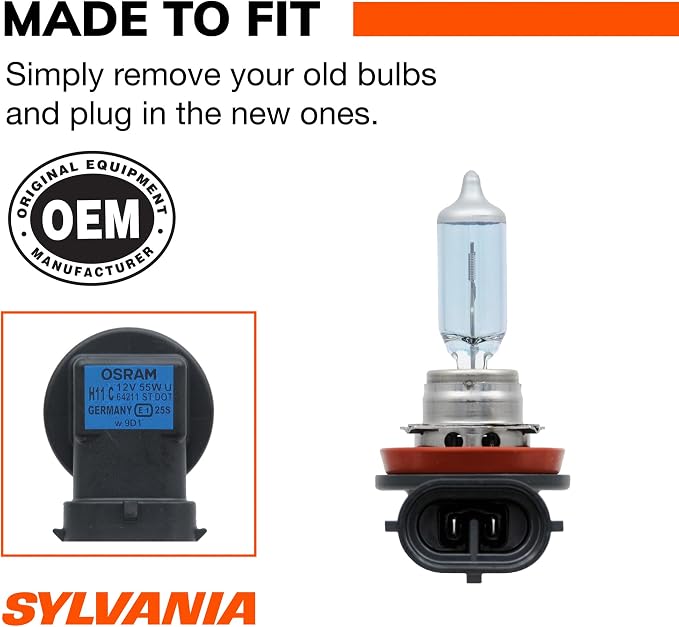 SYLVANIA - H11 SilverStar - High Performance Halogen Headlight Bulb, High Beam, Low Beam and Fog Replacement Bulb, Brighter Down Road with Whiter Light (Contains 2 Bulbs)