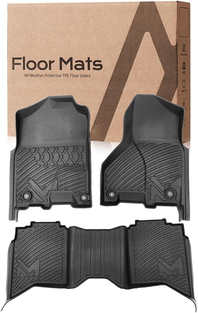 Floor Mats for 2013-2018 Dodge Ram 1500/2500/ 3500 Crew Cab, TPE Automotive All Weather Cover Protection Waterproof Floor Liner Front & Rear Row Full Set Car Mats for 19-24 Ram 1500 Classic Crew Cab