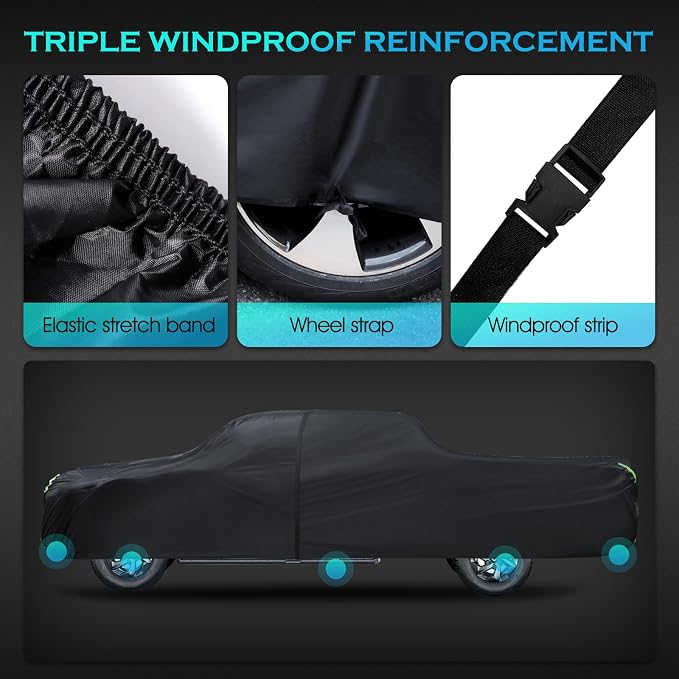 Car Cover Waterproof All Weather Full Outdoor Pickup Truck Cover Rain UV Protection, Size T2 Universal Fit for Ford F150 Chevy Silverado Dodge Ram 1500. (Fit Truck Length 221 to 228 inch)