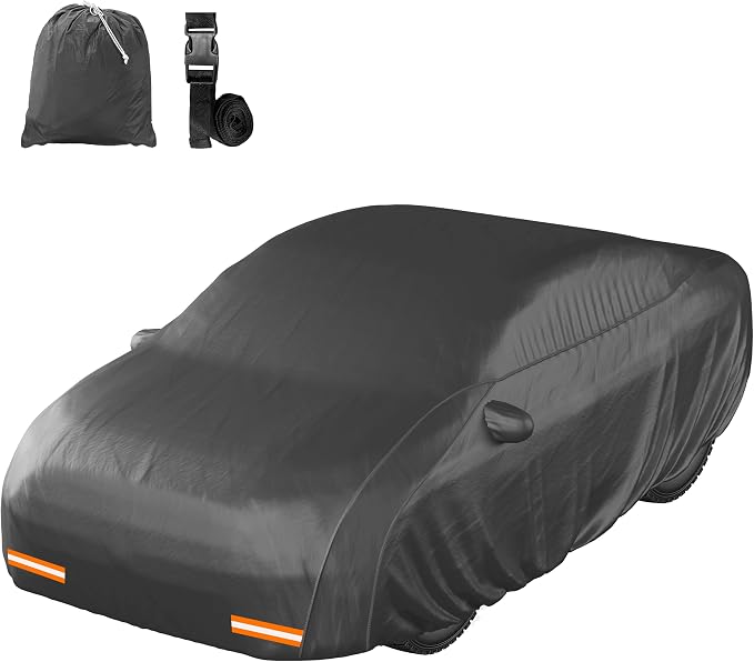 Mockins 175"x70"x60" XS Sedan Car Cover Waterproof All Weather Protector | Heavy Duty 250G PVC & Cotton Lined Car Covers for Automobiles | Windproof Full Exterior Covers w/ Buckle Strap & Reflectors