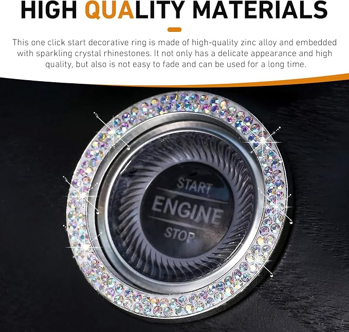 WZP 2PCS Bling Push to Start Button Cover, Crystal Rhinestone Engine Start Button Cover, Sparkling Car Interior Accessories for Women (Multicolored)