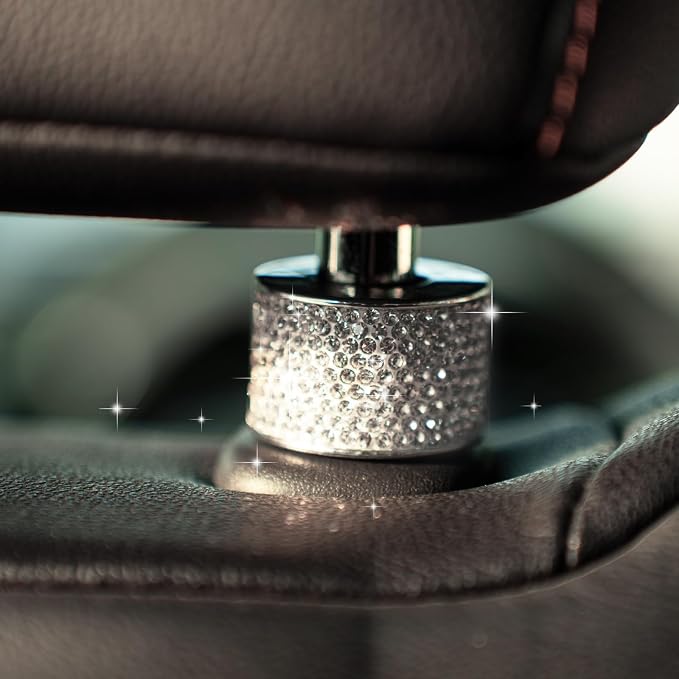 Rislobx 2PCS Magnetic Car Headrest Collars, Rhinestone Car Head Rest Collars Rings Decor, Bling Car Accessories for Women, Interior Decor Car SUV Truck (White)