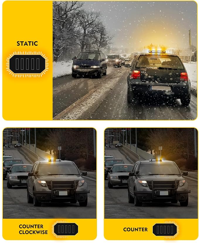LUMENIX 42 LED Roof Top Strobe Beacon Light Bar Hazard Warning Emergency Flashing Plow Lights with Controller for Construction Vehicles Tow Trucks Postal Cars Snowplow Amber White (Patent Design)