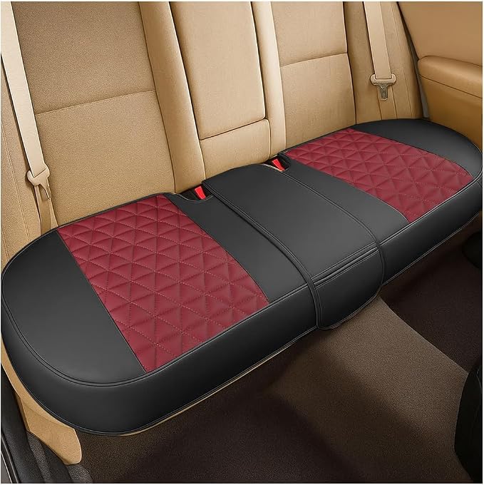 Leather Car Seat Cover, Vehicle Rear Bottom Seat Protector Pad, Full Surrounded Waterproof Auto Seat Protective Cushion, Universal Fit（Black/Red）