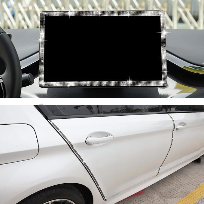 TOMALL Bling Car Door Guard Crash Bumper Crystal Anti-Scratch Strip Sticker Crystals Car Door Bumper Protector Accessory DIY for Interior and Exterior Decoration Styling Accessories Black