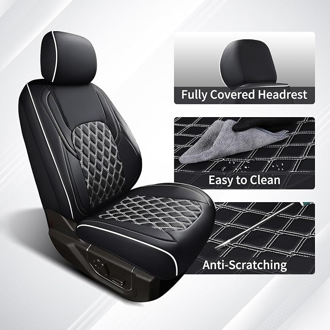Huidasource Seat Covers Custom Fit for Toyota Tacoma 2016-2023 2022 2021, Full Coverage Leather Seat Cover for Double/Crew Cab SR, SR5, Limited, TRD Pro,TRD Sport,TRD Off-Road(Full Set/Black&White)