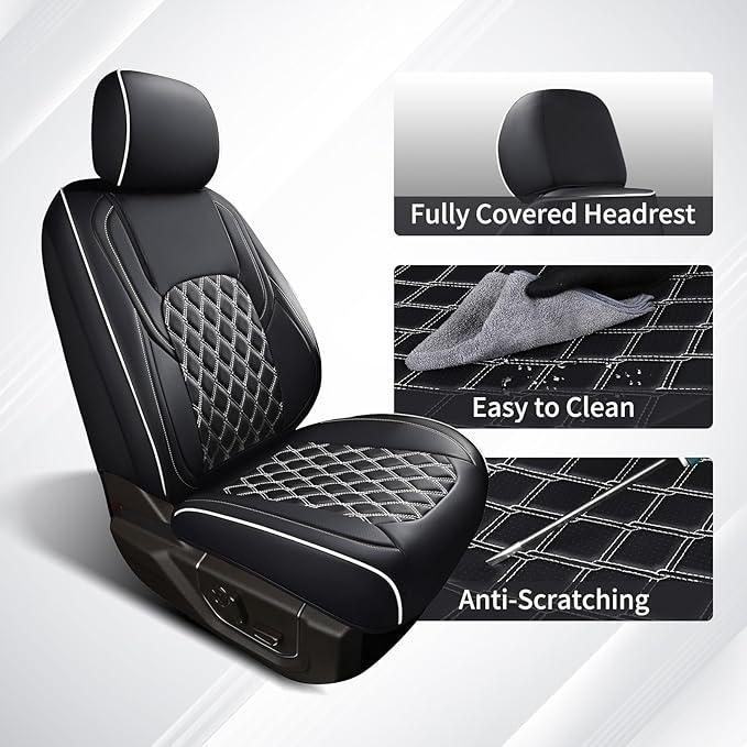 Huidasource Wrangler JK Seat Covers 2 Door Full Set, Front & Rear Full Coverage Leather Seat Cushion Protector Fit for Jeep Wrangler JK 2-Door Sahara Sport Rubicon 2007-2017(Full Set/Black&White)