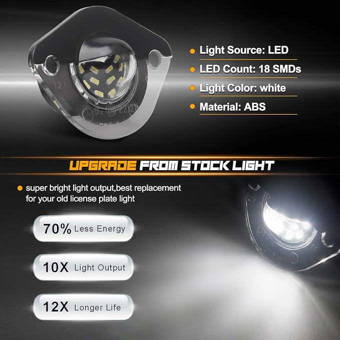 License Plate Light Replacement Compatible with 1994-2004 Ford Mustang Pickup Truck, 6000K White, Pack of 2