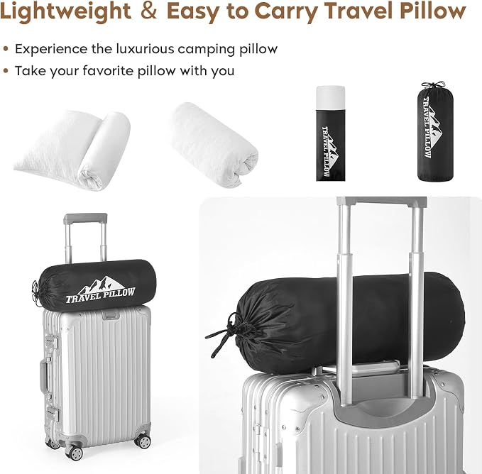 Small Shredded Memory Foam Pillow, Camping Pillow Travel Pillow - Compressible Medium Firm, Breathable Cover, Ideal Backpacking Hiking, Airplane and Car (Off-White, S)
