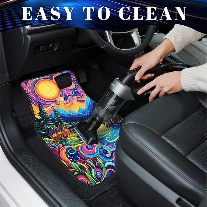 Abstract Car Floor Mats Set of 4 Colorful Sky Pine Tree Mountain Sun Set Automotive Car Floor Carpets Non-Slip Auto Car Accessories Universal Fit for Car SUV Truck Van