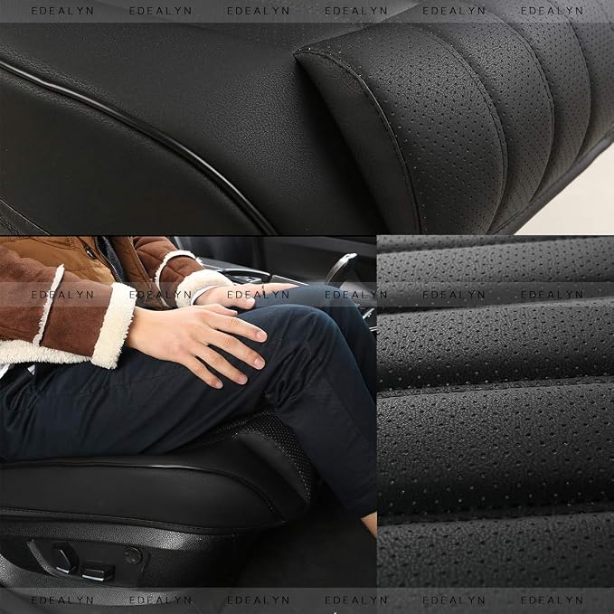 (1 PCS Car Seat Cover Width20.86 by deep 20.86 inches PU Leather Auto Bottom Seat Protector Cover with Comfort Leg Support Pillow Fit Most Front Driver Seat (Black with Leg Rest)