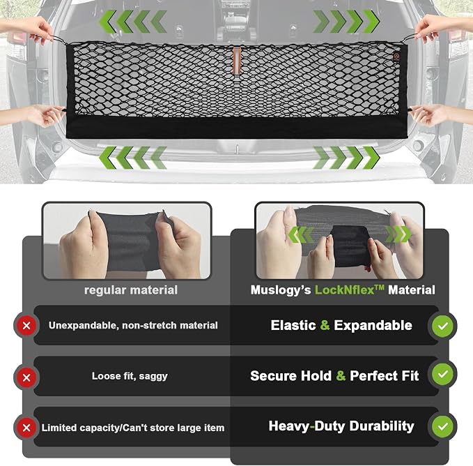 Muslogy Truck Bed Cargo Net Trunk Netting Compatible with Toyota RAV4 2019-2024 2025 Accessories, Pickup Cargo Organizer SUV Sedan Storage Net w/Heavy Duty Carabiners