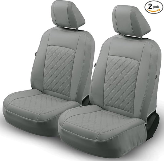 GIANT PANDA 2PCS Front Seat Covers for Chevy Silverado & GMC Sierra 1500 2500 3500 2007-2026 Crew Extended Double Cab Pickup,Custom Fit Chevy & GMC Truck Seat Protectors,Faux Leather (Solid Grey)