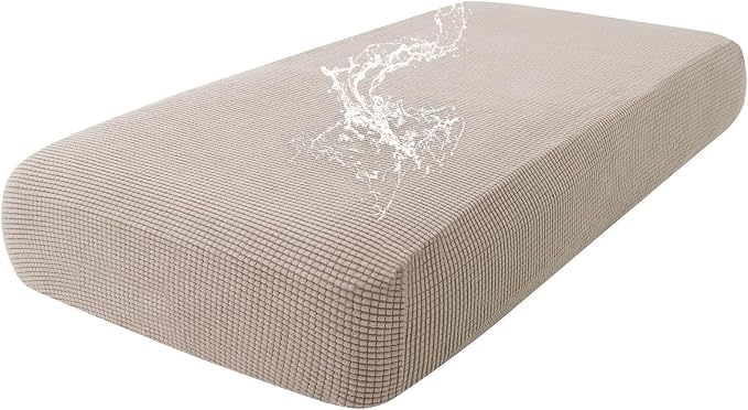 hyha Waterproof Couch Cushion Covers for Pets, Non Slip Sofa Seat Cover for Dogs Washable, Soft Thick Stretch Jacquard Fabric, Sofa Slipcovers with Elastic Bottom (1 Piece for Medium, Taupe)