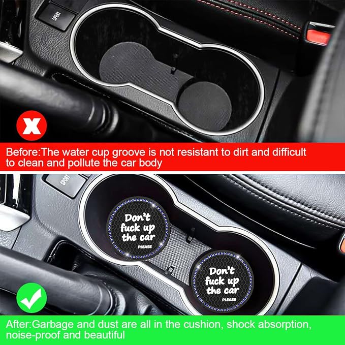 2 Pack Bling Car Coasters for Cup Holder, Crystal Rhinestone 2.75 in Cup Holder Coaster, Silicone Anti-Slip Insert Cup Mats for Women, Interior Accessories Universal for Most Cars (Black/Blue) | Universal fit, most vehicles/SUVs/trucks, silicone base, ...