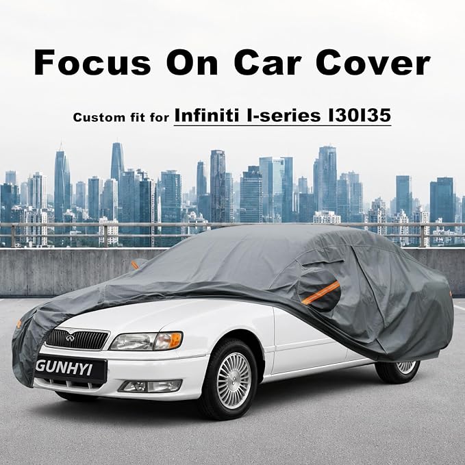 GUNHYI Premium Car Cover Custom Fit Infiniti I-Series I30/I35, 16 Layers Heavy Duty Car Cover Waterproof All Weather with Zipper Door for Sun Rain Snow Dust Uv Protection