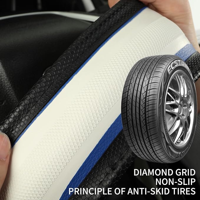Anti-Slip Silicone Steering Wheel Cover Great Grip with 3D Honeycomb | Sporty Design Large 16 inch for F150 F250 F350 Model S X Ram 4Runner Tacoma Tundra Range Rover, Black with Blue