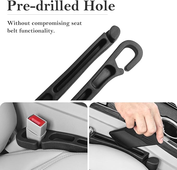 Car Seat Gap Filler with Organizer Hook, 2-Pack Car Seat Gap Plug | Fills Gap Between Seat & Console Prevent Small Items & Tools from Falling Seat Side Gap Fits Cars, SUVs, Trucks & Sedans