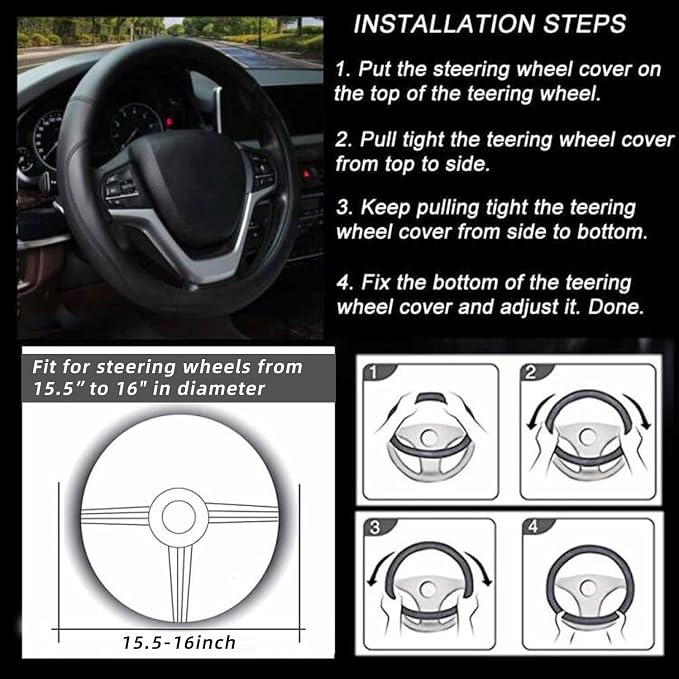 Valleycomfy Microfiber Leather Steering Wheel Cover Large-Size for F150 F250 F350 Ram 4Runner Tacoma Tundra Range Rover Model S X with 15 1/2 inches-16 inches Outer Diameter-Gray