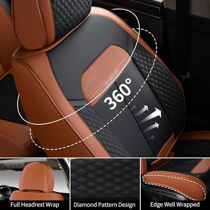 FLORICH Universal Car Seat Covers for Front Seats, Leather Seat Covers Universal Anti-Slip Driver Seat Cover, Automotive Vehicle Seat Covers fit for Trucks Vans SUVs Sedans (2 Packs, Brown&Black)