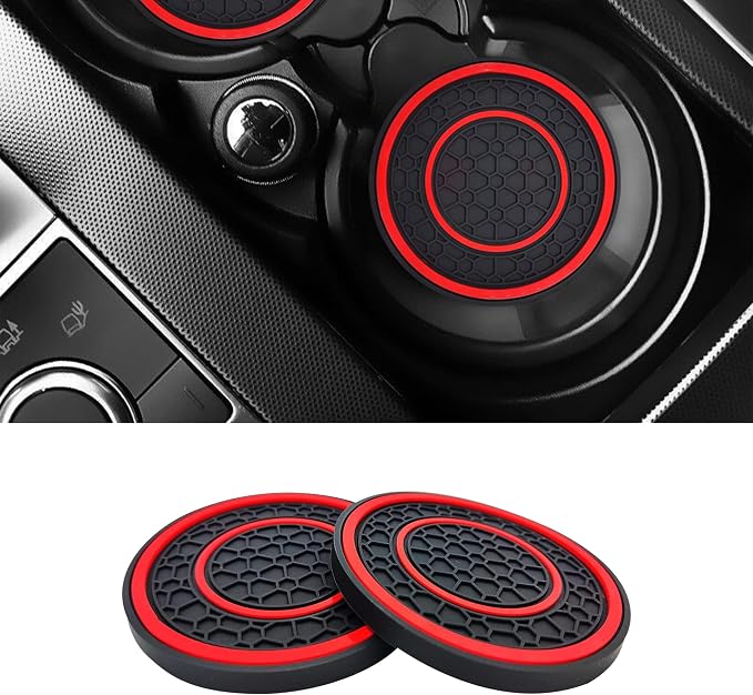 2 PCS Car Cup Holder Coaster,Car Coasters Cup Mats,2.75 Inch Universal Car Cup Coasters,Non-Slip Anti Dust Mats Cup Holder Insert Coaster, Suitable for Most Car Interior (Red)