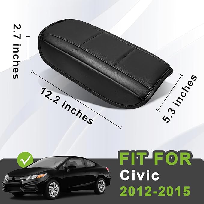 Muslogy Center Console Armrest Cover Fit for Honda Civic 2012-2015 Accessories, Comfort Armrest Pad Console Lid Cushion Vegan Leather Regular Thick