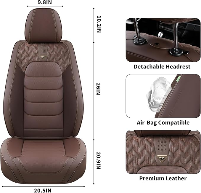 FLORICH Seat Covers Full Set, Leather Seat Cover, Front and Rear Seat Covers 5 Seats, Waterproof Car Seat Cushion Protector Accessories for Sedan SUV Pick-up Truck(Coffee, Full Set)