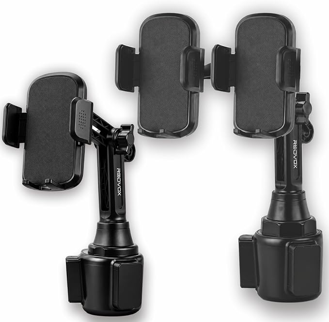 2-in-1 Cup Holder Phone Mount with Dual Clamp, R606A3 | Extra Tall Adjustable, 360° Rotatable, iPhone Android GPS Compatible