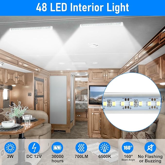 Linkstyle 4PCS 12V LED Interior Light Bar, 192LEDs LED Strip Light Lamp with Switch, Super Bright 6500K LED Lighting for Car Trailer Truck RV Cargo Boat Cabinet