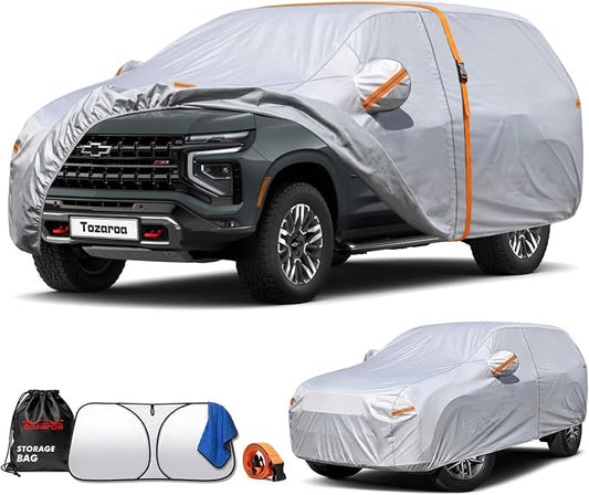 SUV Cover Waterproof All-Weather,Outdoor Full Exterior Car Covers Custom Fit for Grand Cherokee,Benz GLS,BMW X7,Mazda CX-90,Toyota Grand Highlander,GMC Acadia,etc Size S4(See Size Chart)