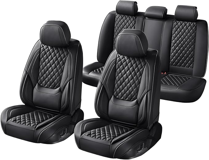 Car Seat Covers Full Set,5 Seat Leather Seat Covers for Cars,Front Seats and Back Seat Cover,Waterproof Car Seat Cushion Protectors,Universal Fit for Most Cars SUV Trucks(Black, Full Set)