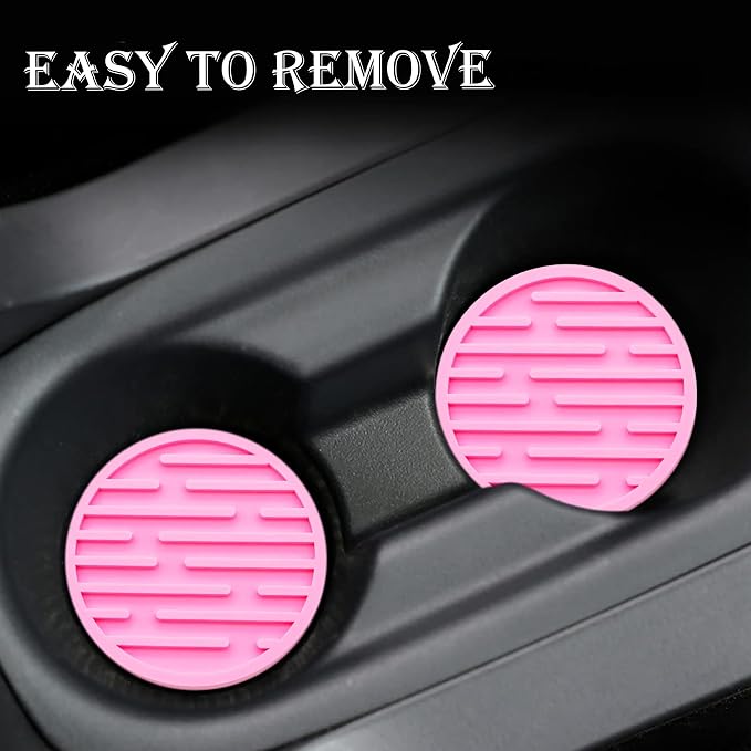 2 Pack Silicone Car Cup Holder Coaster – 2.75 Inch Anti-Slip Drink Coaster, Perfect for Coffee & Beverages – Cute Car Interior Decor for Women & Girls (Pink)