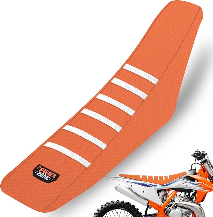 Dirt Bike Seat Cover - White Stripe Universial Seat Cover for Dirt Bike - Motorcycle Motorcross Enduro Seat Covers (Orange)