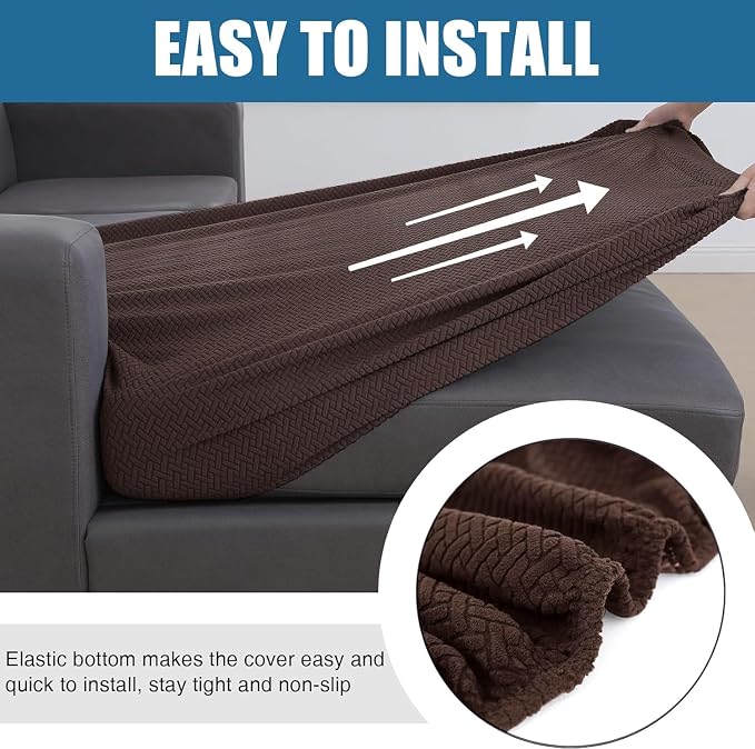 Smiry Waterproof Couch Cushion Covers, Stretch Jacquard Sectional Couch Covers, L Shape Chaise Lounge Sofa Slipcover, Washable Elastic Furniture Protector for Pets, Kid (Chaise Cover, Chocolate)