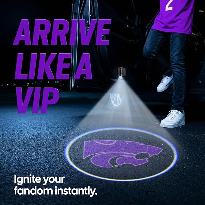 Sporticulture American Football K-State Car Door Lights Logo Shadow Display - Officially Licensed NCAA Car Accessories - Show Your Team Pride - Battery Powered, Universal Fit