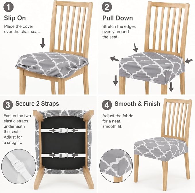 NILUOH Waterproof Seat Covers for Dining Room Chairs Set of 4, Stretch Printed Chair Seat Slipcovers Dining Chair Cover Removable Washable Chair Protctor Cover, Rear Covers