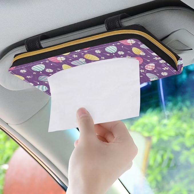 Leathr Egg Print Visor Tissue Holder with Zipper Car Tissue Box Holder Hanging Back Seat Durable Visor Tissue Holder Universal Fit Most Cars