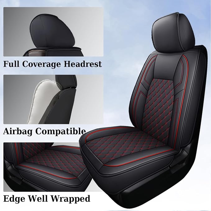 Coverado Toyota Tundra Seat Covers, Leather Car Seat Covers Full Set Automotive Seat Covers Protector Compatible with 2007-2021 Toyota Tundra Crew/Crewmax/Extended/Double Cab(Red)