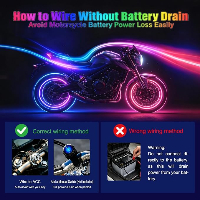 12Pcs Motorcycle LED Underglow Kit, RGB LED Strips Lights, Motorcycle Underglow Lights Kit with APP Control for Harley Davidson Honda Kawasaki Suzuki